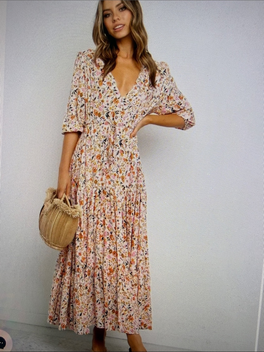 Petal & Pup Kelda Maxi Dress Floral 3/4 Sleeve Drawstring Cinched Waist Autumn L - Picture 4 of 16